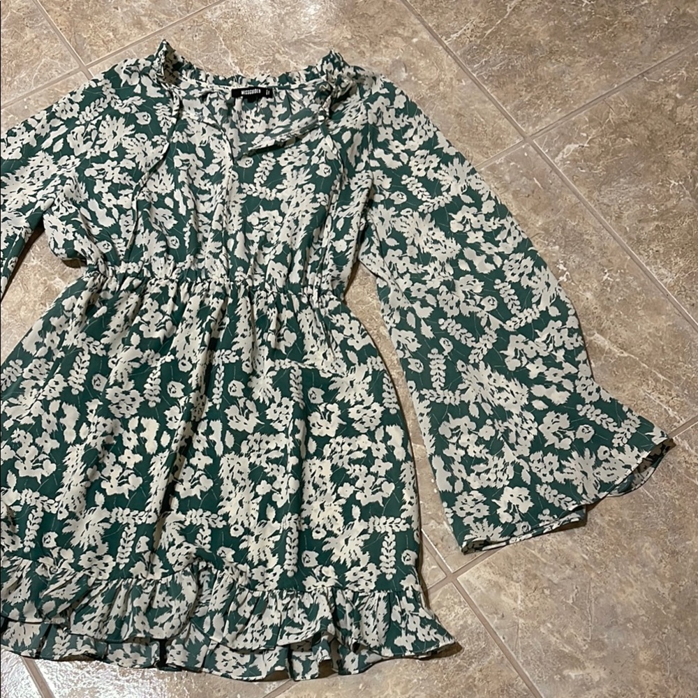 Floral Green and White Dress